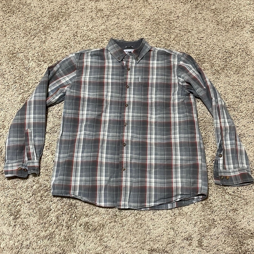Carhartt Men's Large Relaxed Fit Gray Plaid Long Sleeve Collared Button Shirt
